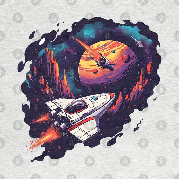 A spaceship traveling by Printashopus